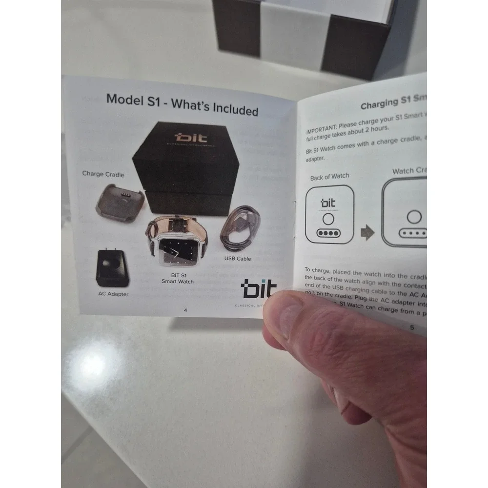 Beantech BIT S1 Smart Watch Black Leather Strap‎ Silver Case Bluetooth i